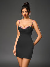 Embellished Strap Tie Back Satin Mini Dress